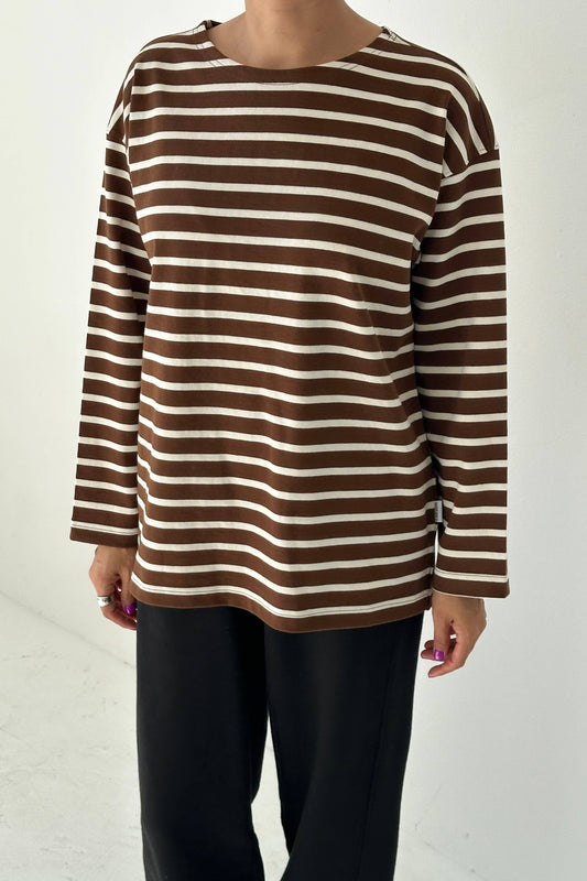 Marseille Top: White Stripe on Coffee - Arriving Tuesday 18th Nov