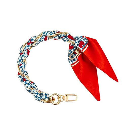 Gold Phone Chain with Scarf Red and Blue Houndstooth - Short