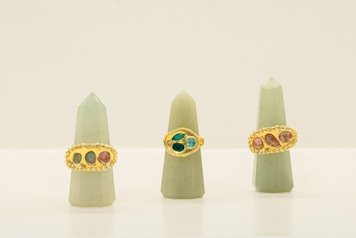 Vermeil Ring with Three Watermelon Tourmalines - Pink and Green