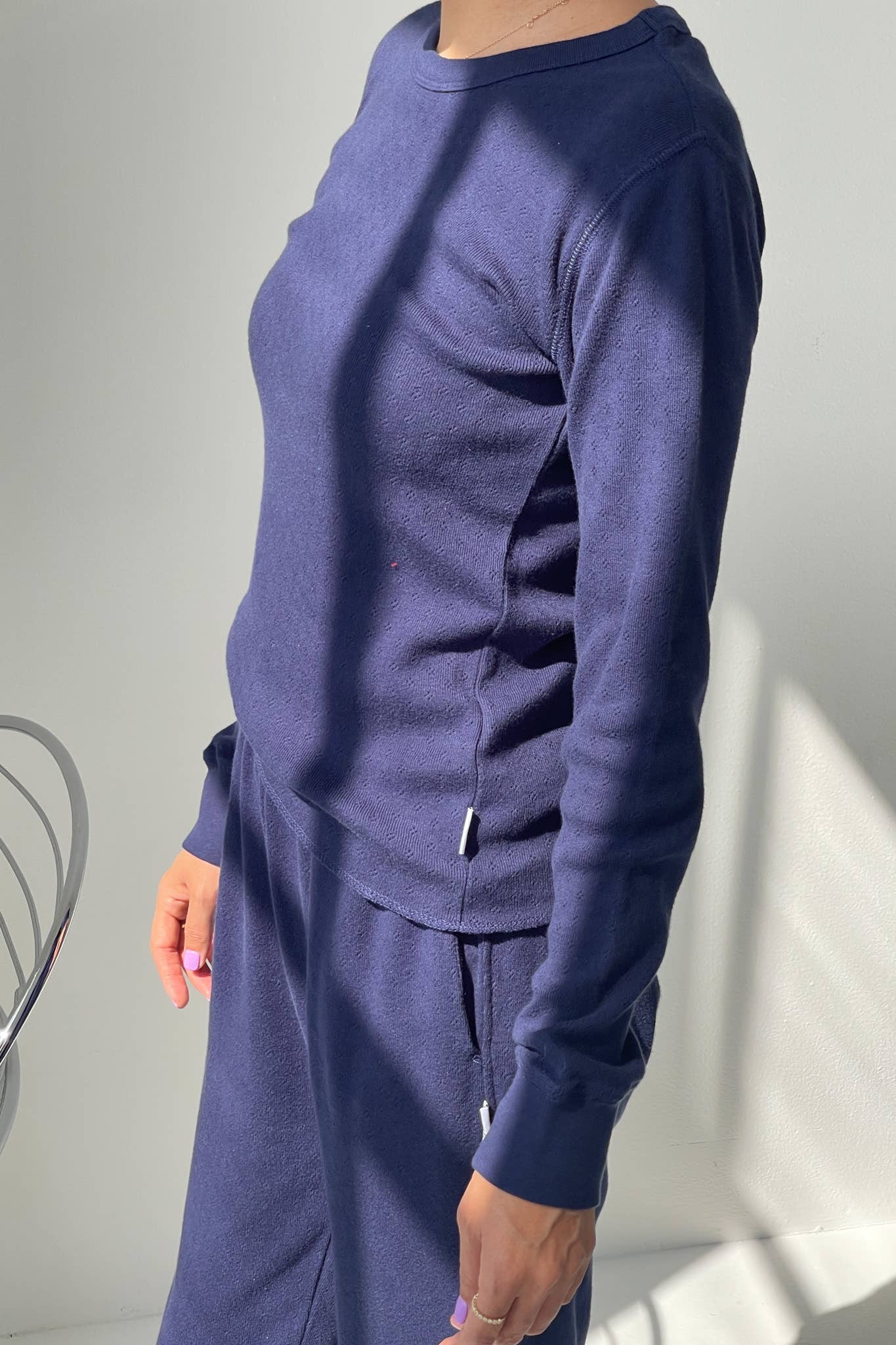 Pointelle Fundamental Tee - Navy