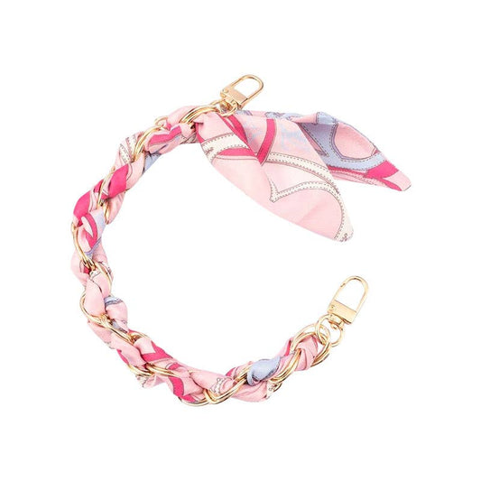 Gold Phone Chain with Scarf Pink Mix - Short: Pink Mix