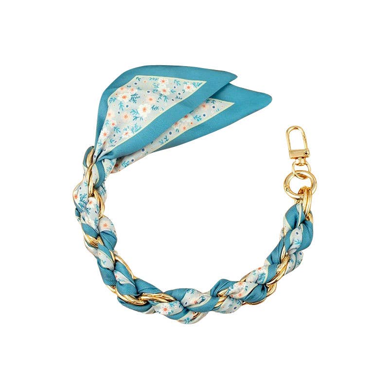 Gold Phone Chain with Scarf Blue Flower - Short: Blue Flower