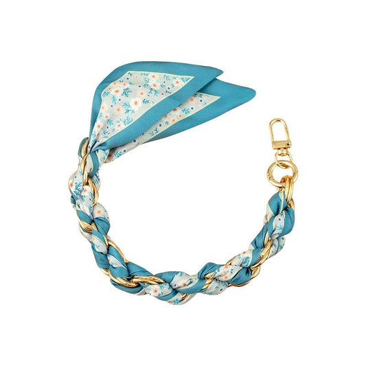 Gold Phone Chain with Scarf Blue Flower - Short: Blue Flower
