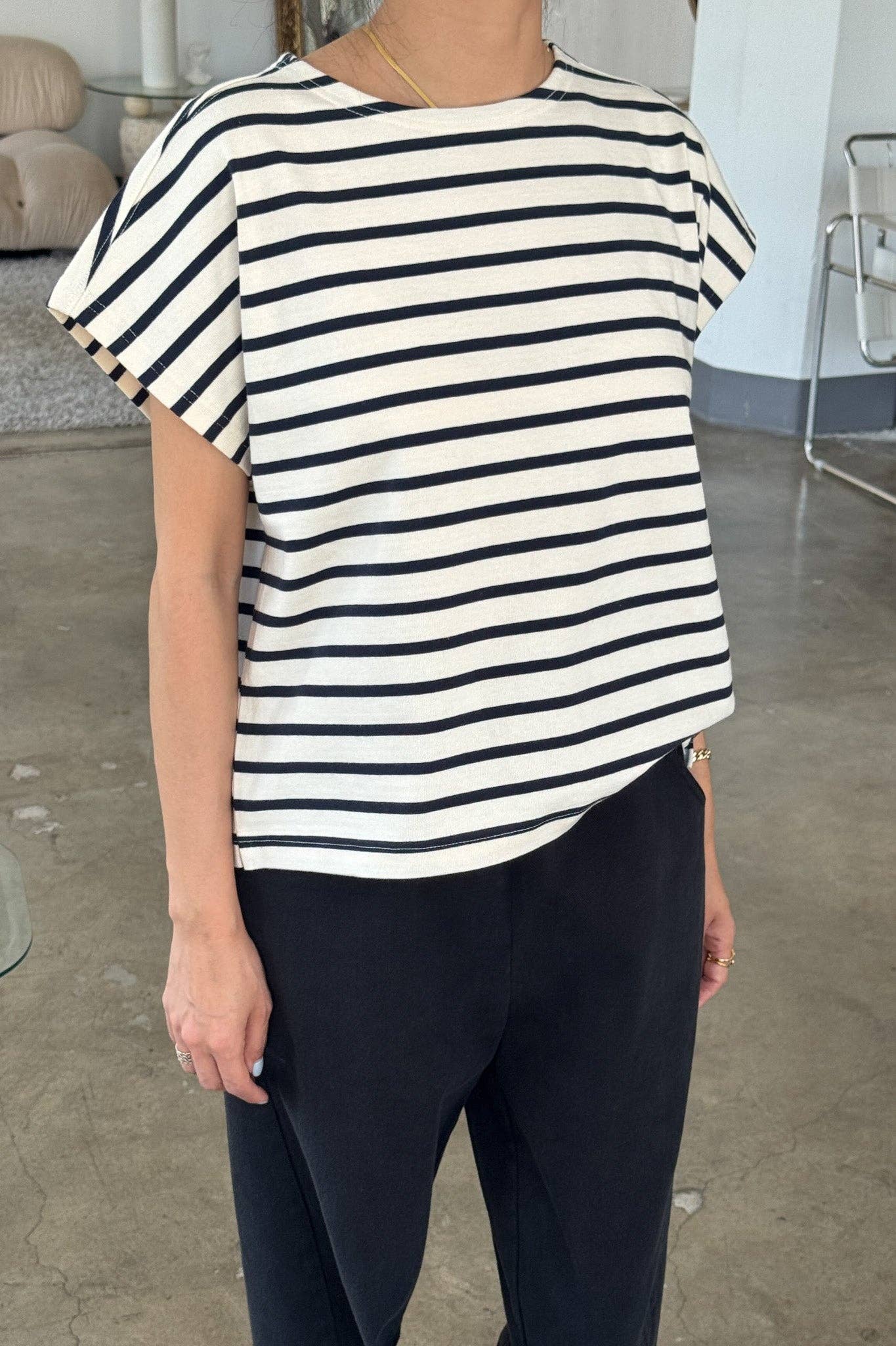 Manon Tee - Navy Stripe on Cream