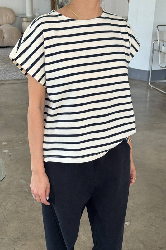 Manon Tee - Navy Stripe on Cream