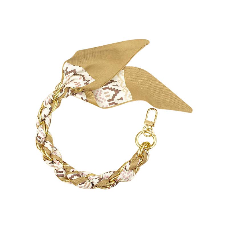 Gold Phone Chain with Scarf Tan - Short: Green