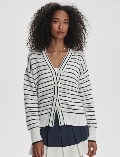 Antonia Relaxed Cardigan - White/Blue Nights