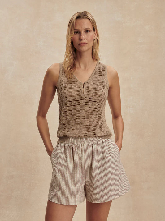 Darina Shorts 4" - Birch Taupe Stripe