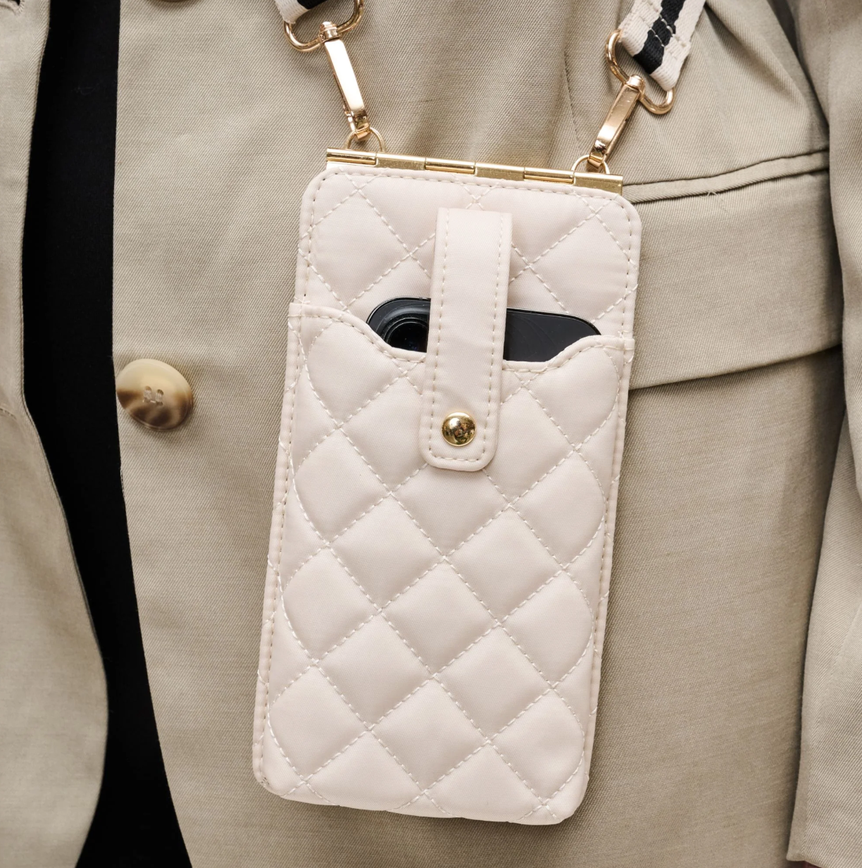 Duality - Quilted Mobile Phone Crossbody - Cream