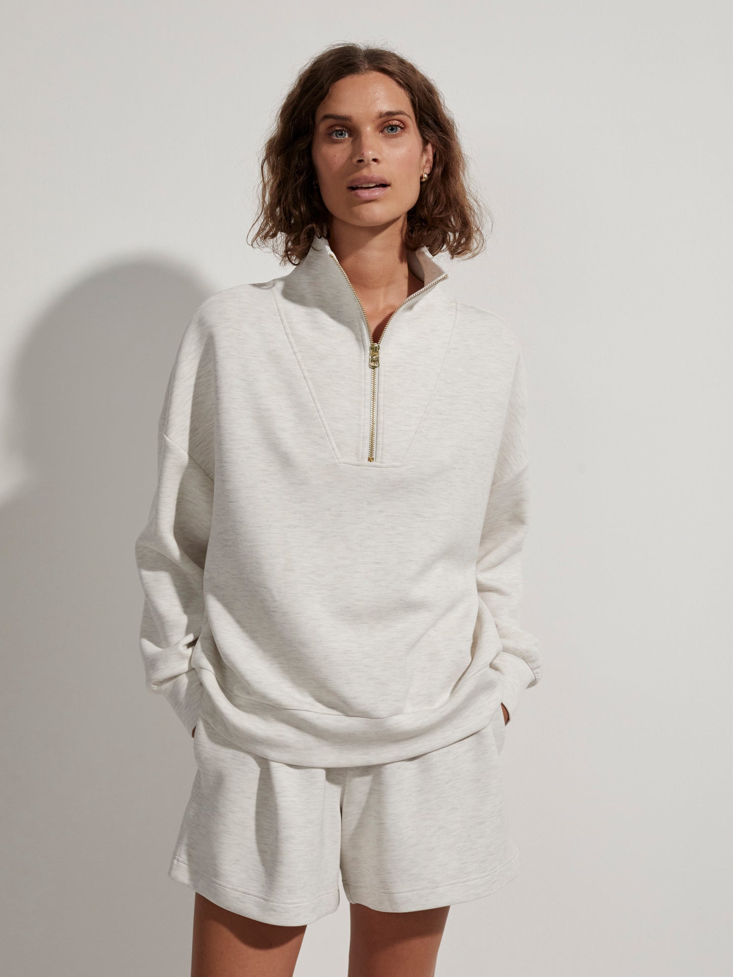 Hawley Half Zip Sweat - Ivory Marl