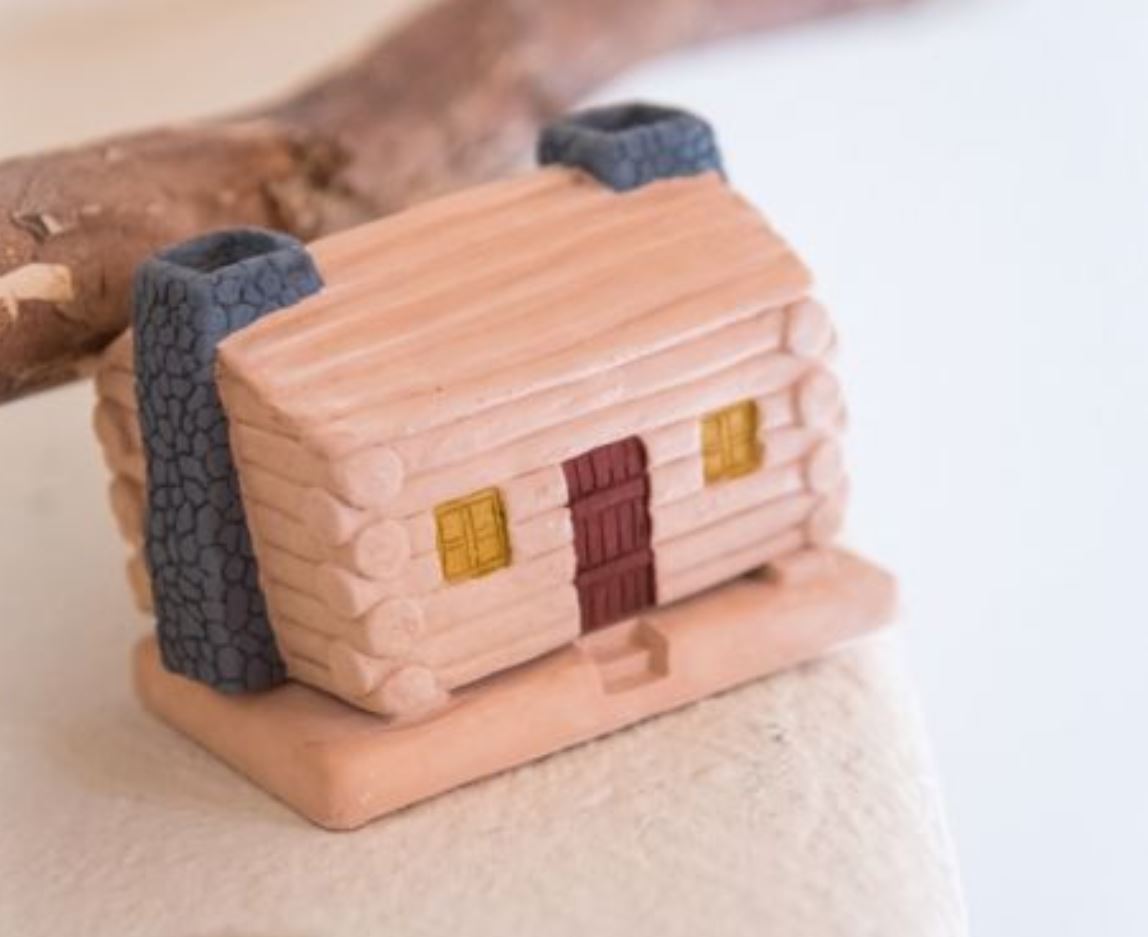 Log Cabin Incense Burner with Pinon natural wood incense