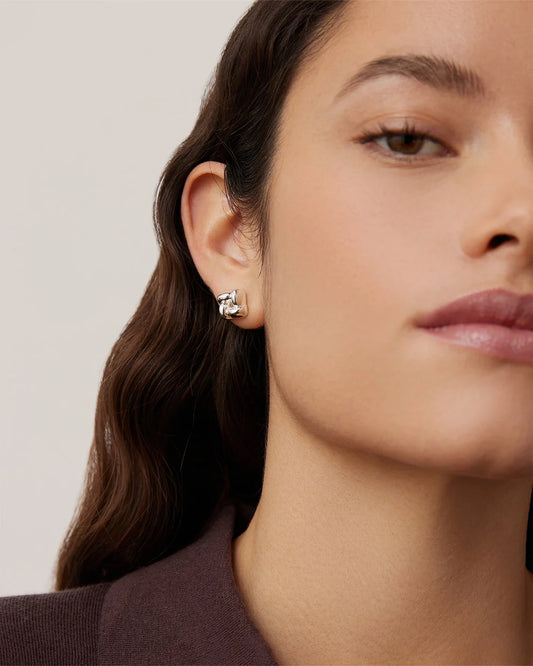 Mini Woven Square Earrings - Silver