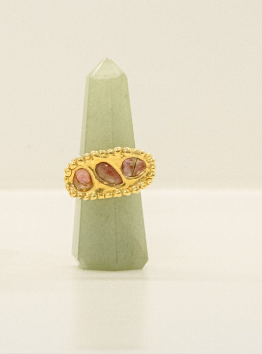 Vermeil Ring with Three Watermelon Tourmalines - Pinks