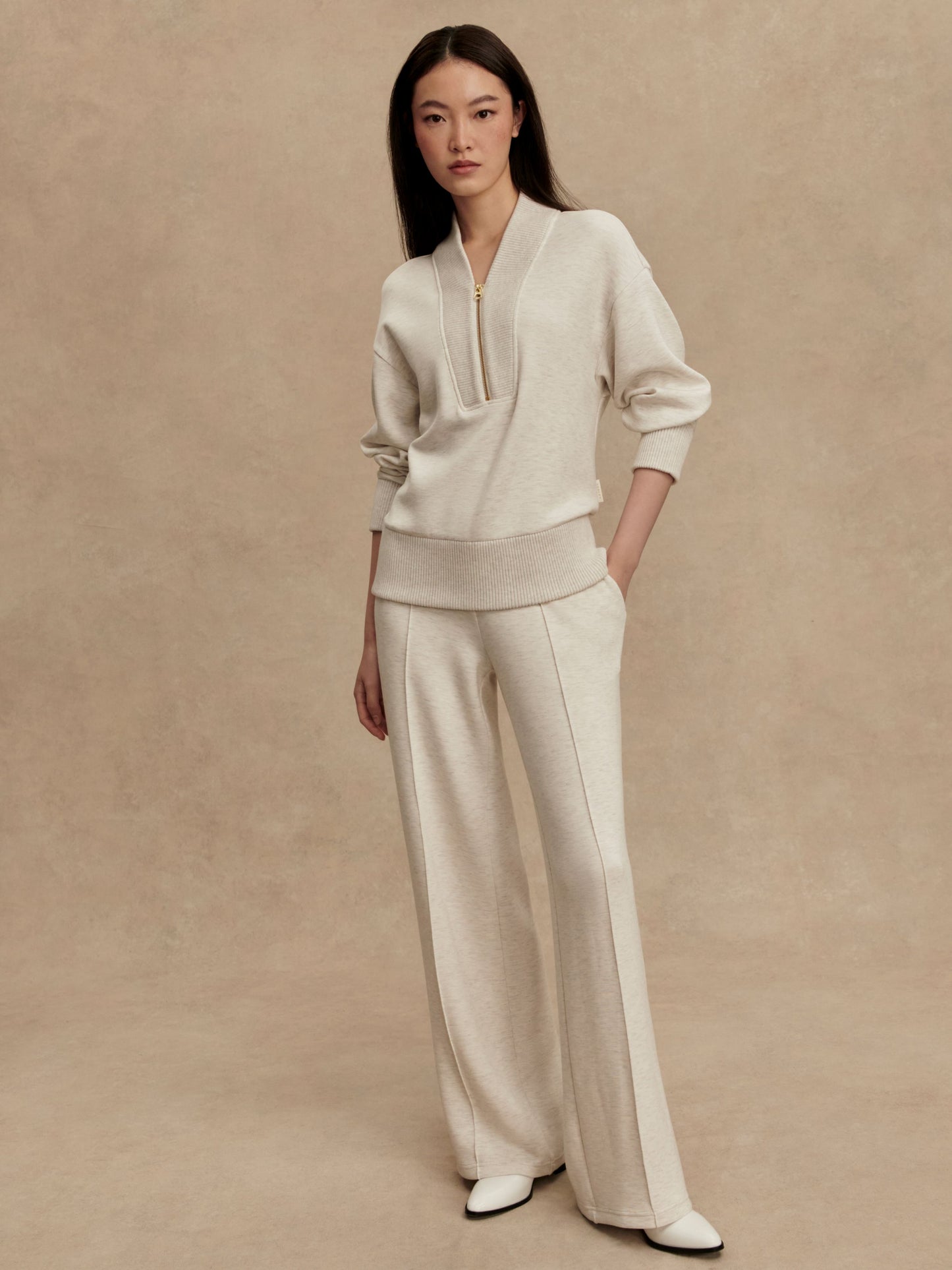 Sally Half-Zip Sweat - Ivory Marl