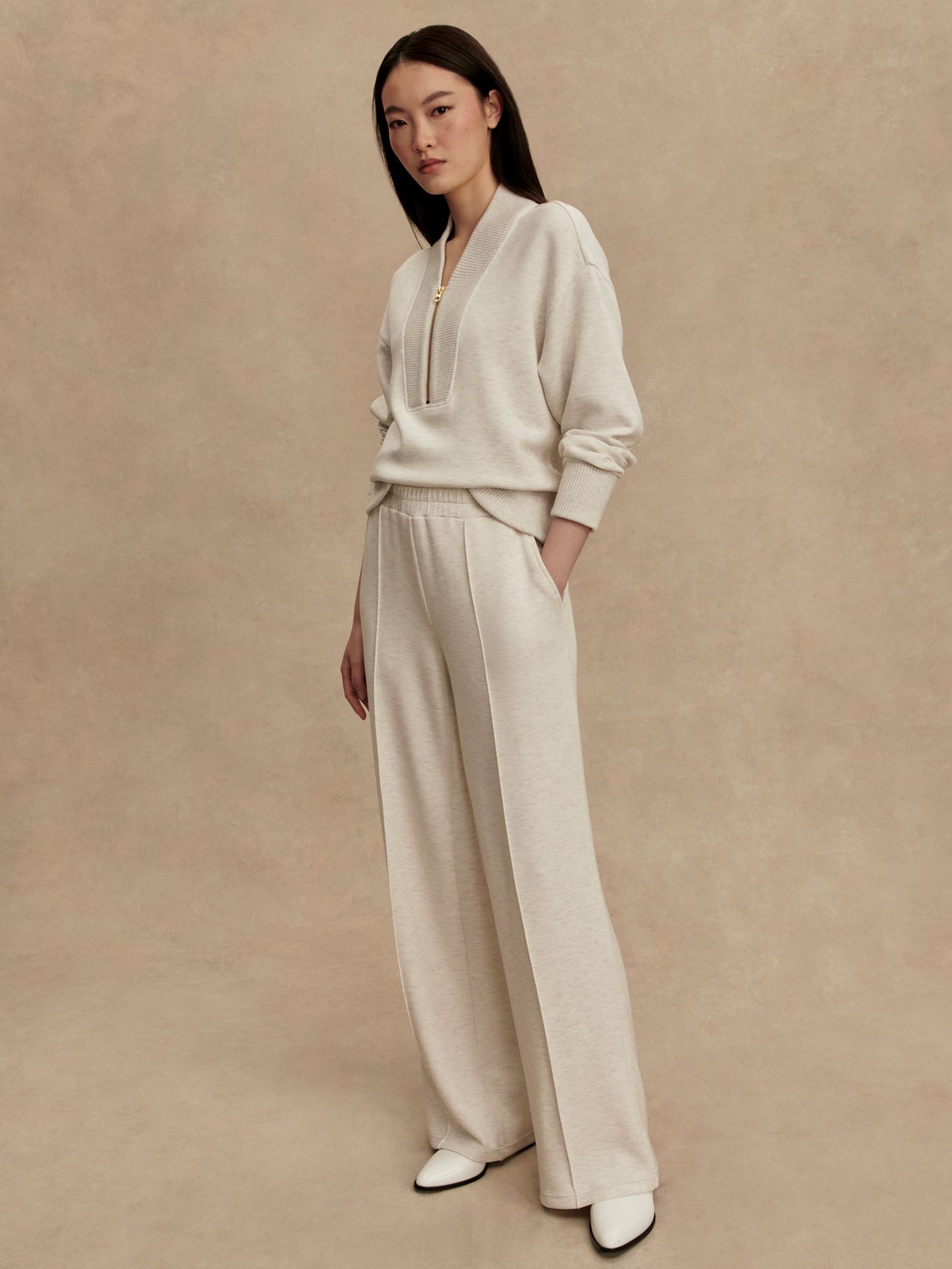 Sally Half-Zip Sweat - Ivory Marl