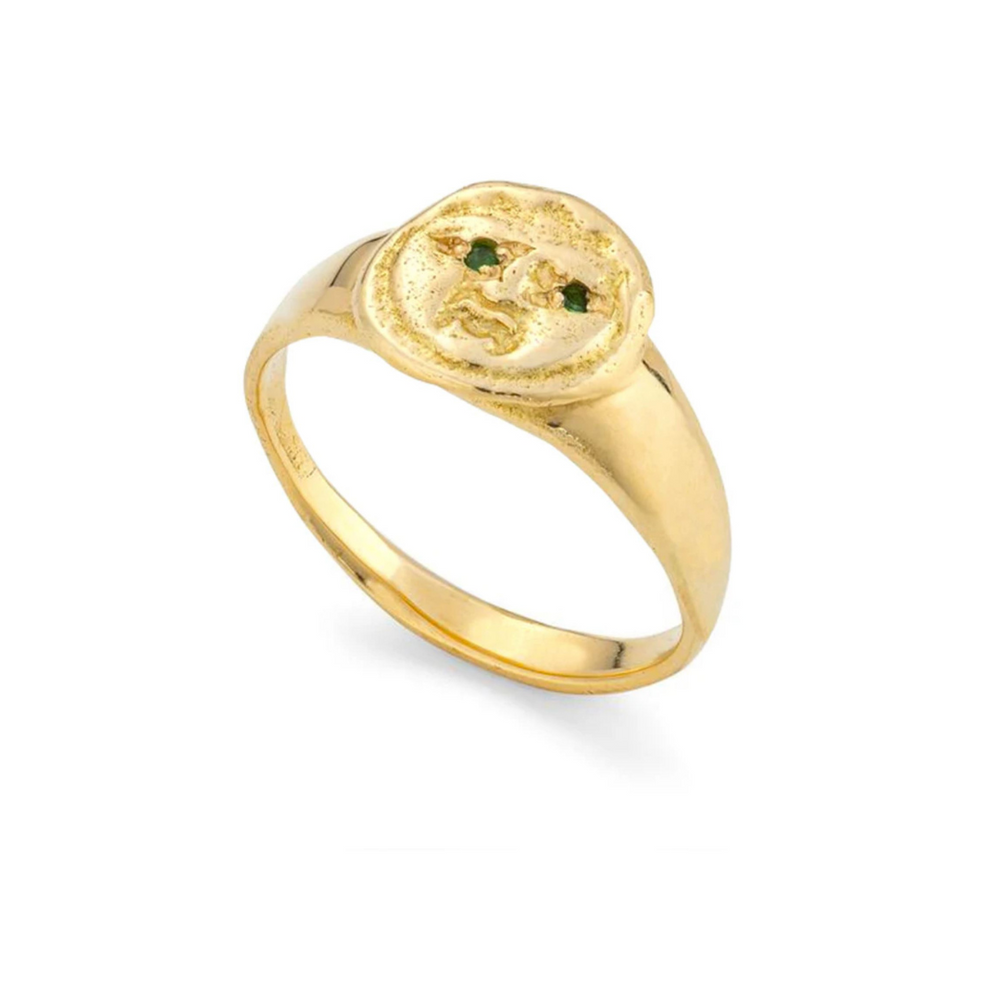 Solid Gold 18K Shining Eyes Gorgoneion Pinky Ring