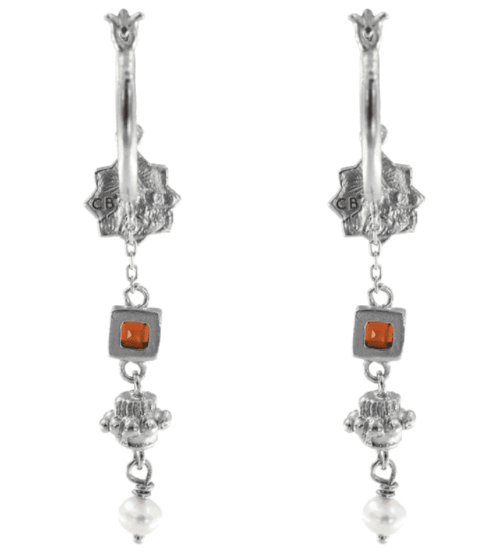Jeanne Earrings with Garnet - Sterling Silver