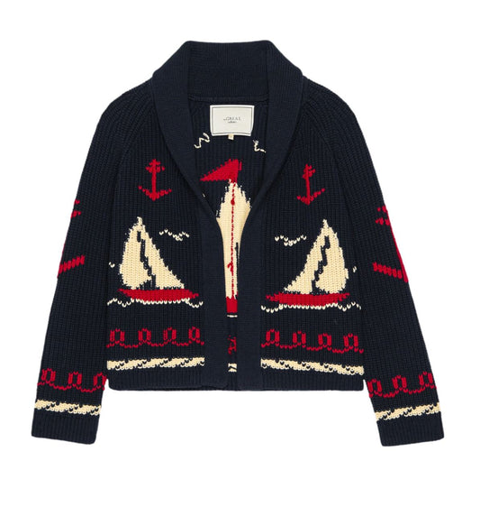 The Sail Boat Cardigan - Navy