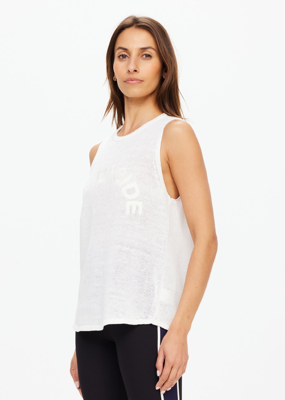 Knitted Logo Tara Tank Top - White