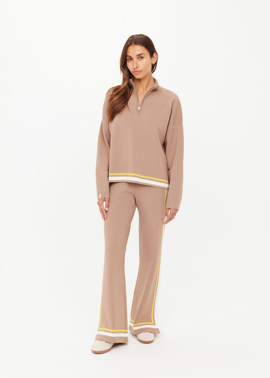 Veneto Carter Knit Zip Top - Mocha
