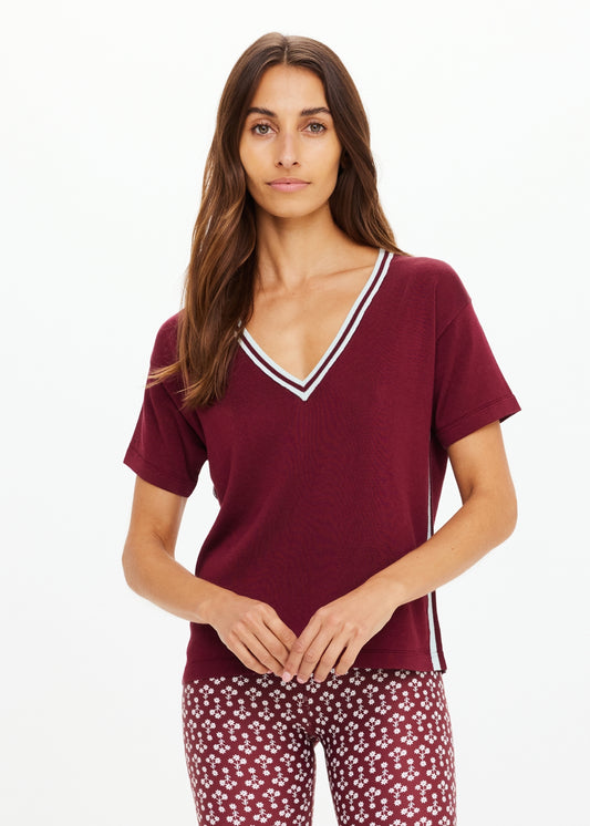 Sienna V Neck Tee - Merlot