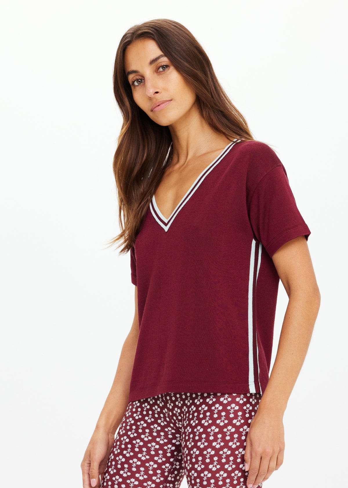 Sienna V Neck Tee - Merlot