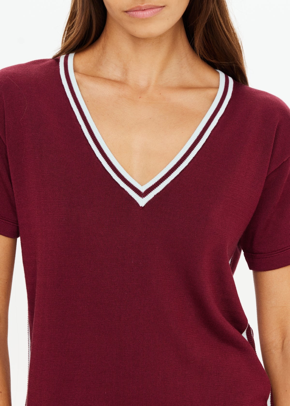 Sienna V Neck Tee - Merlot