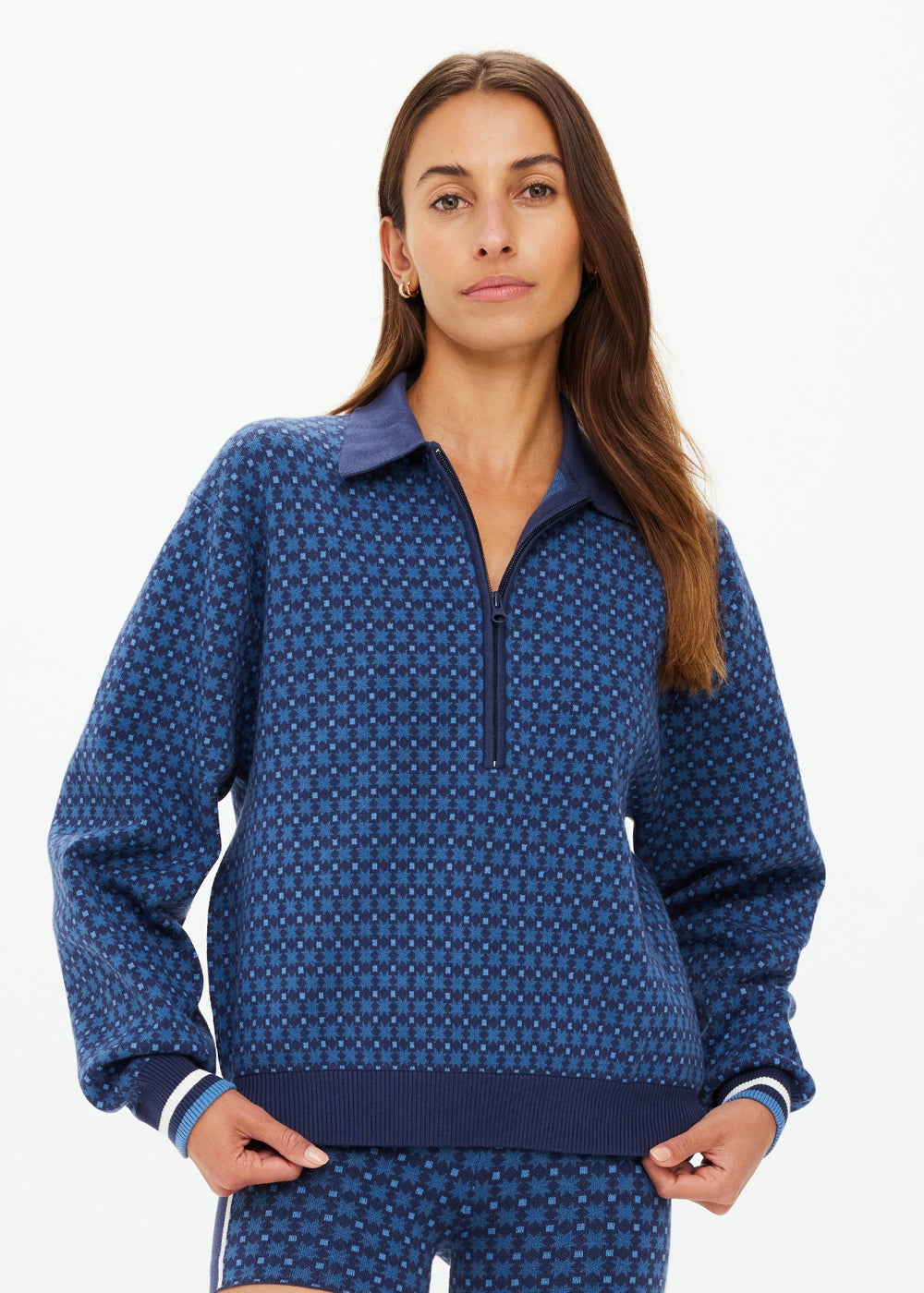 Lumiere Zane Knit Collared Top - Blue