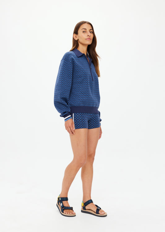 Lumiere Zane Knit Collared Top - Blue