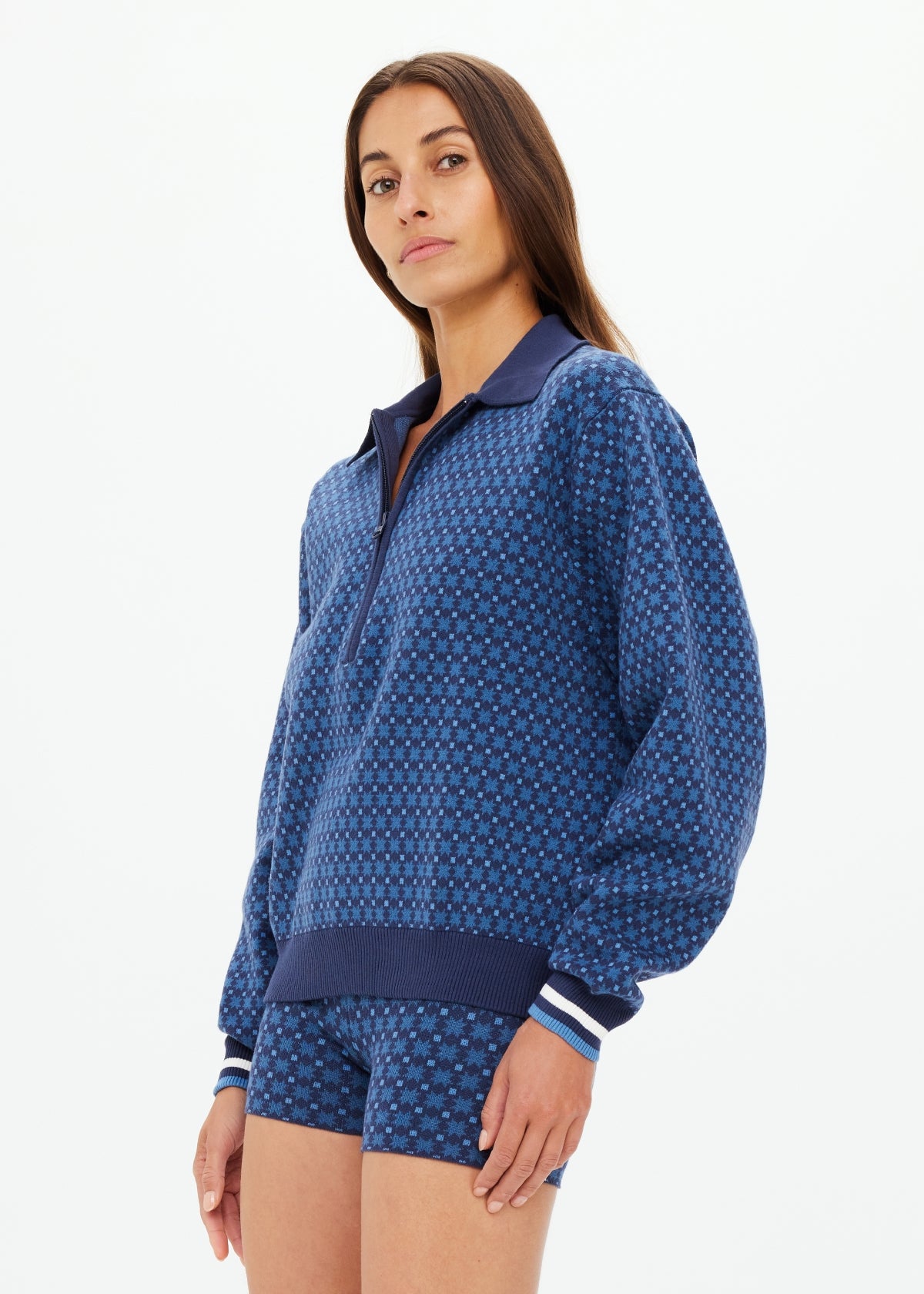 Lumiere Zane Knit Collared Top - Blue