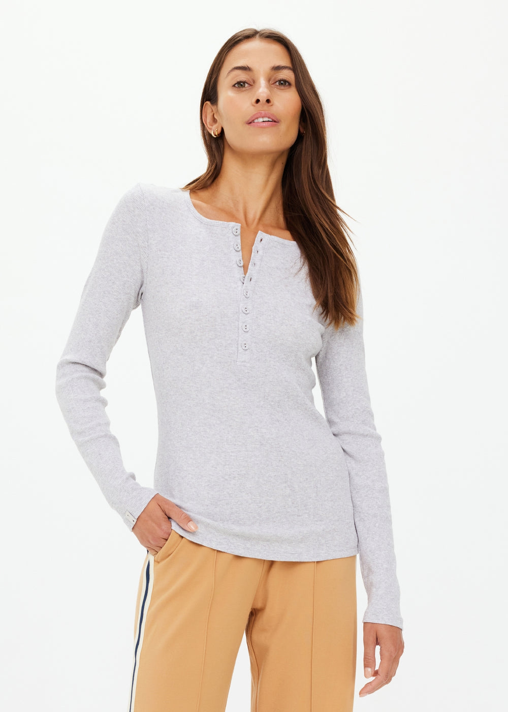 Ness Ribbed Long Sleeve Top - Grey Marle