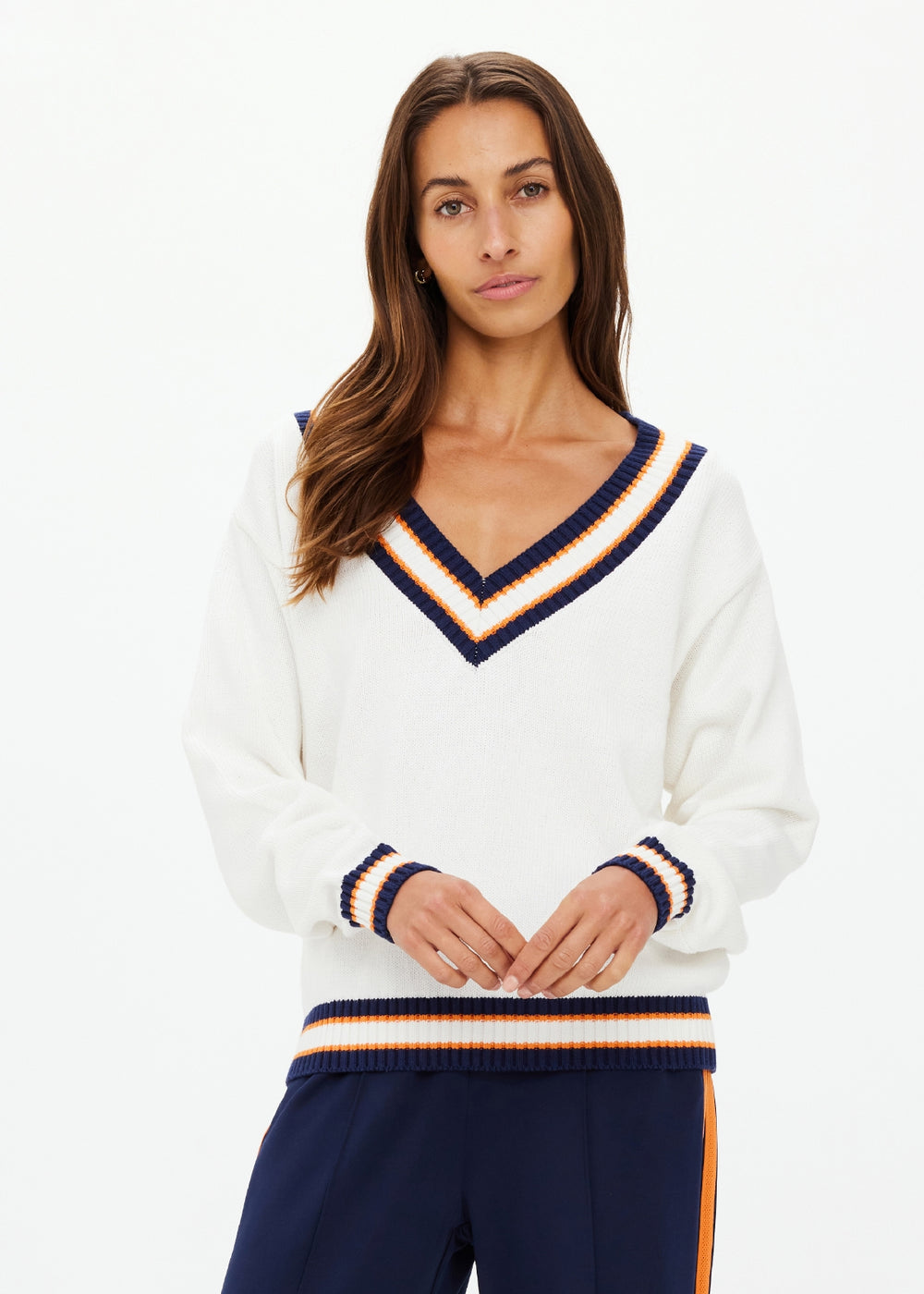 Josette V Neck Sweater - White