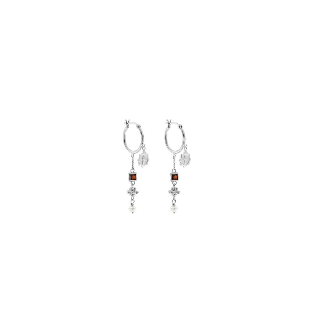 Jeanne Earrings with Garnet - Sterling Silver