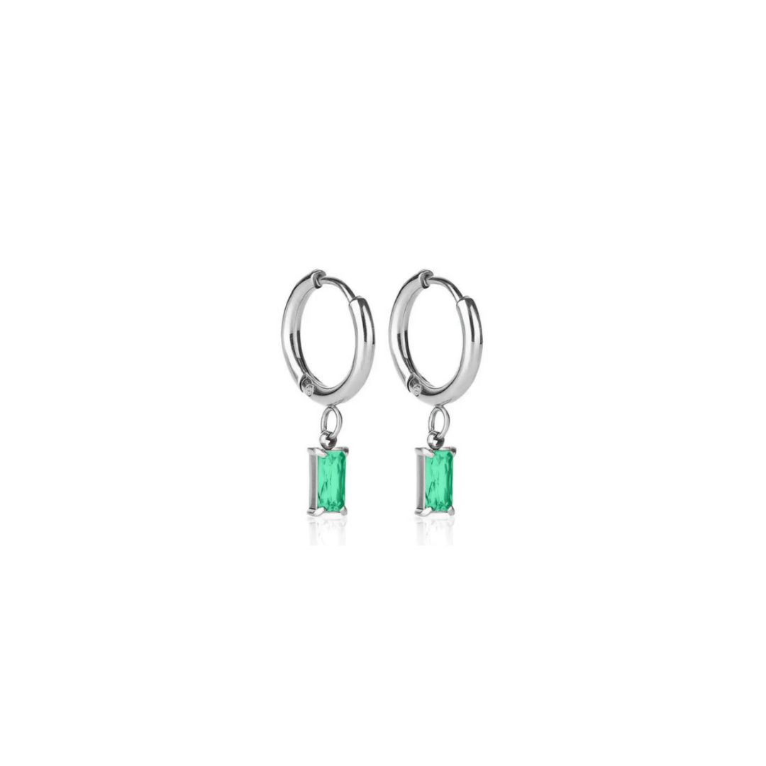 Luxe Drop Huggie Earrings - Silver/Emerald