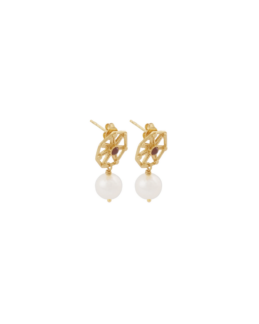 Carro Earrings with Garnet and Pearl - 18K Gold Plated