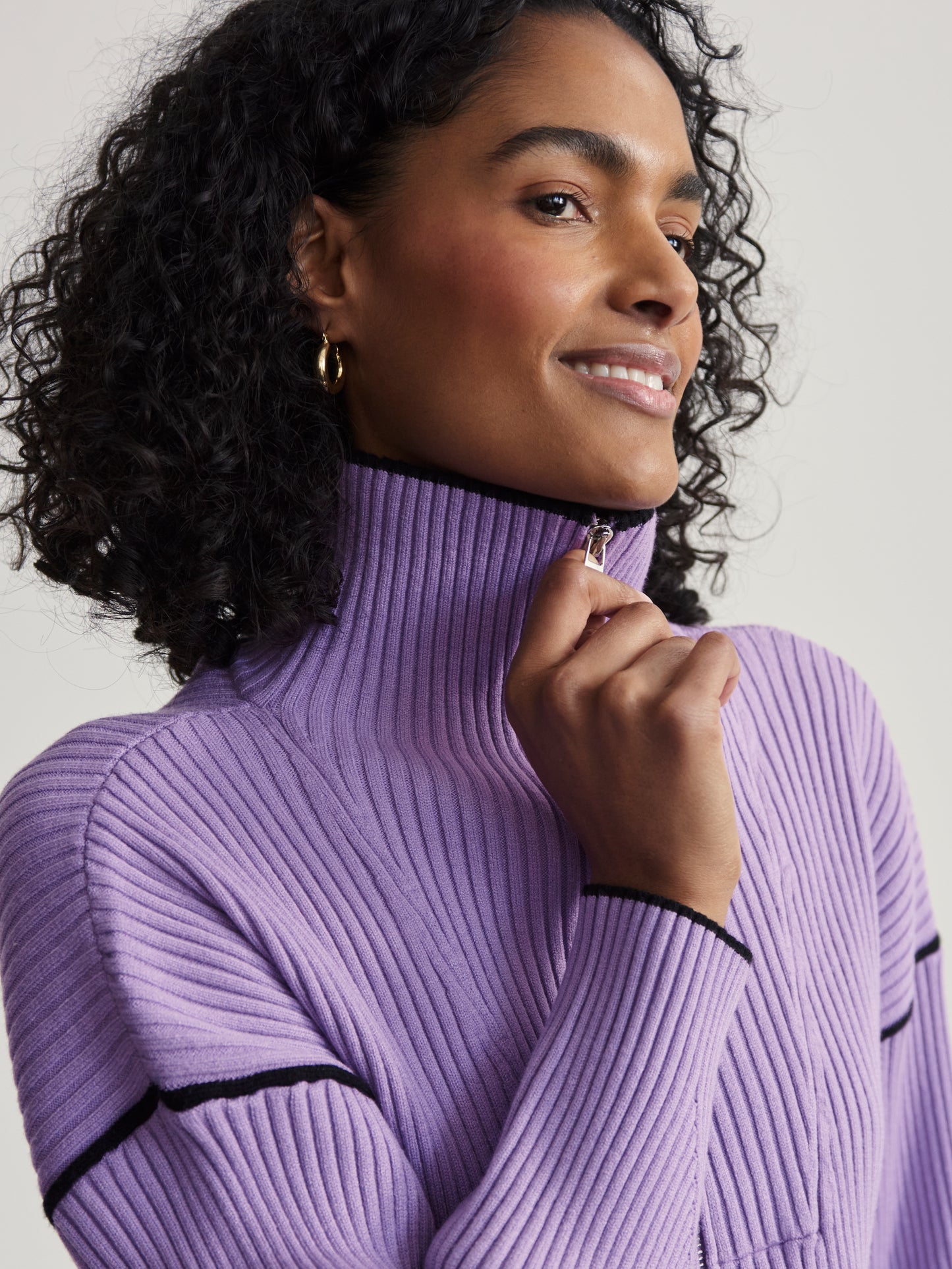 Carmen Rib Knit Zip Through - Mauve Smoke
