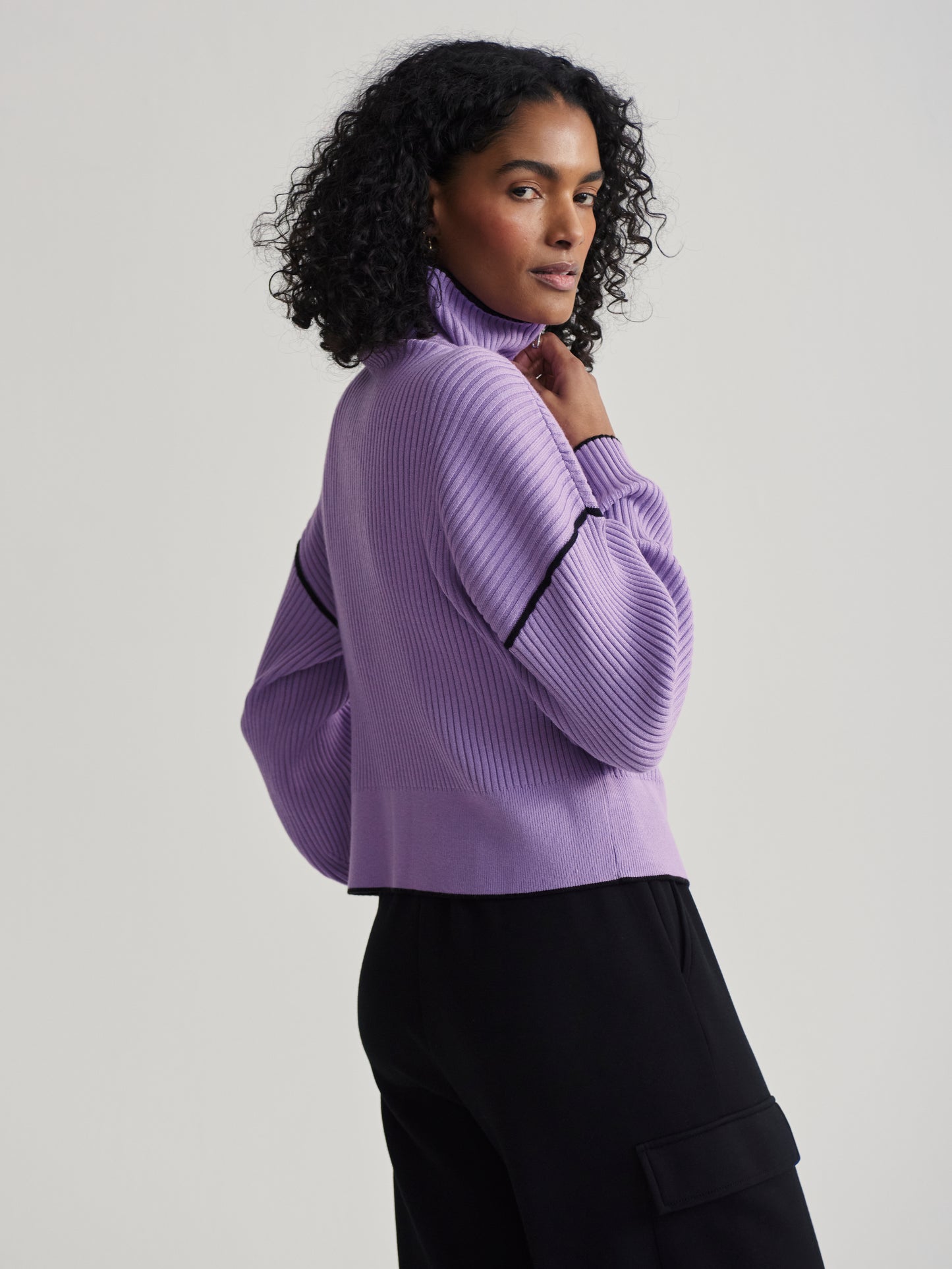 Carmen Rib Knit Zip Through - Mauve Smoke