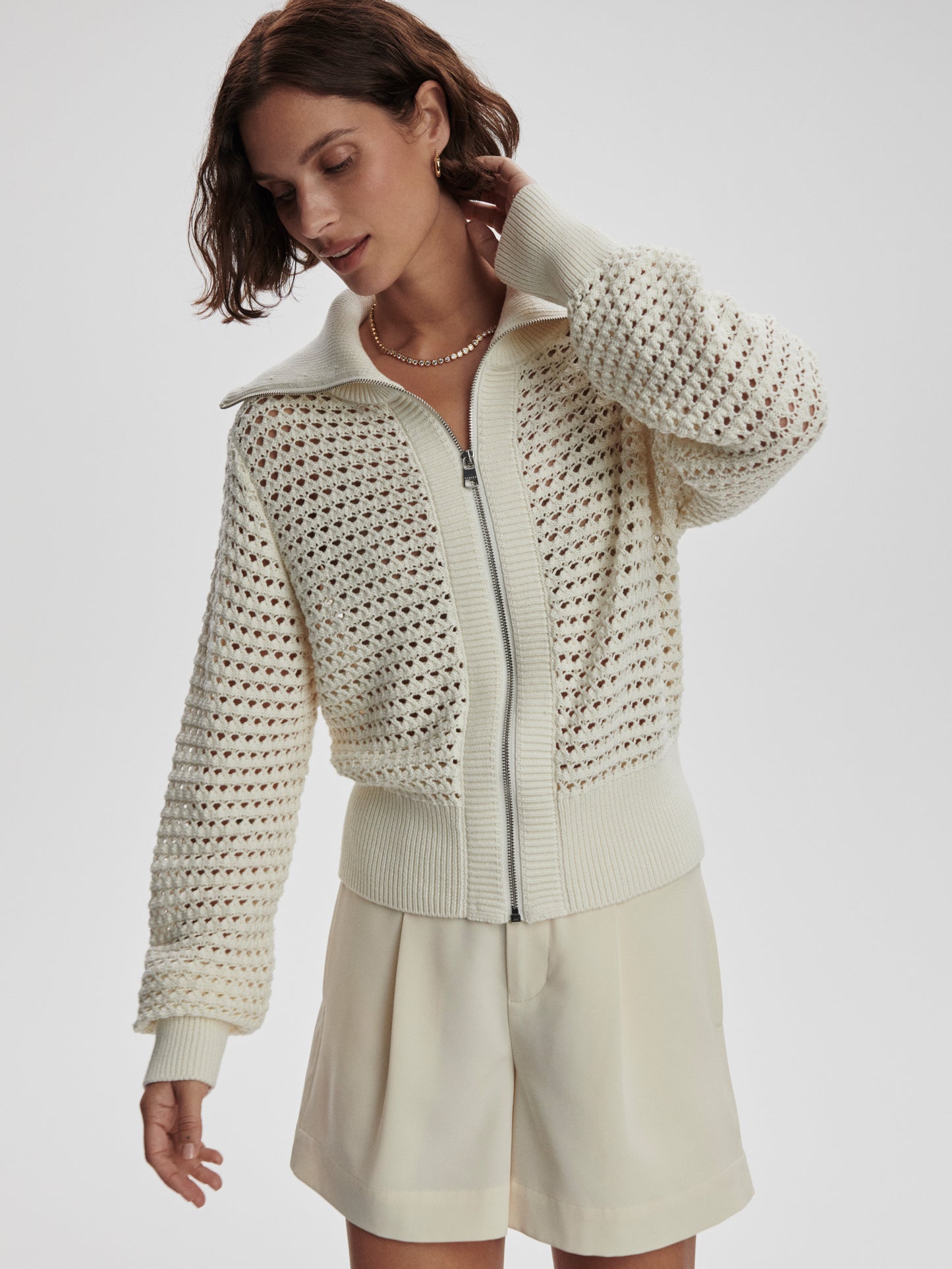 Eloise Full Zip Knit - Egret