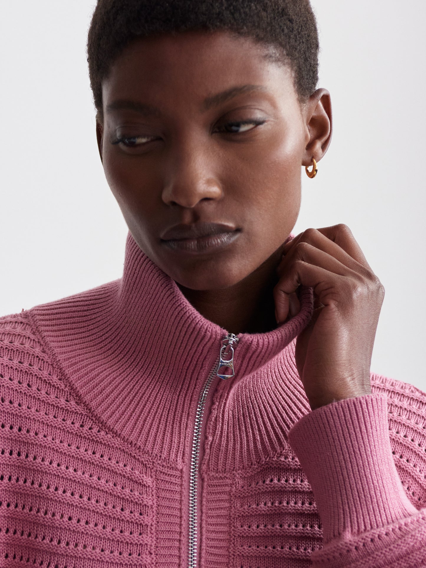 Tara Pointelle Half Zip - Foxglove