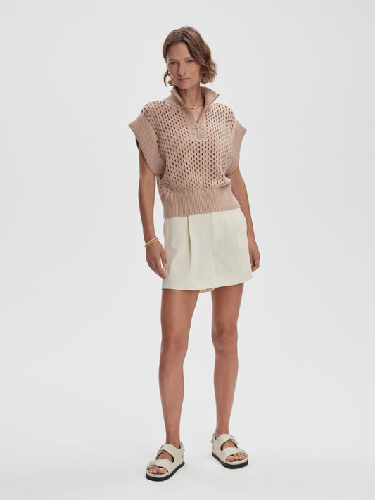 Gaines Half Zip Knit- Light Taupe