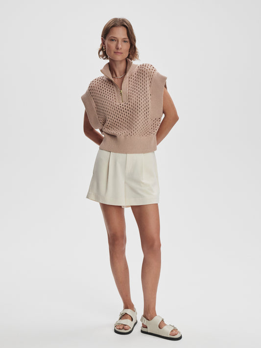 Gaines Half Zip Knit- Light Taupe