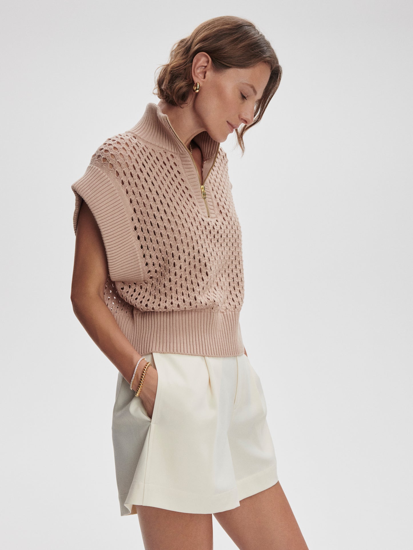 Gaines Half Zip Knit- Light Taupe
