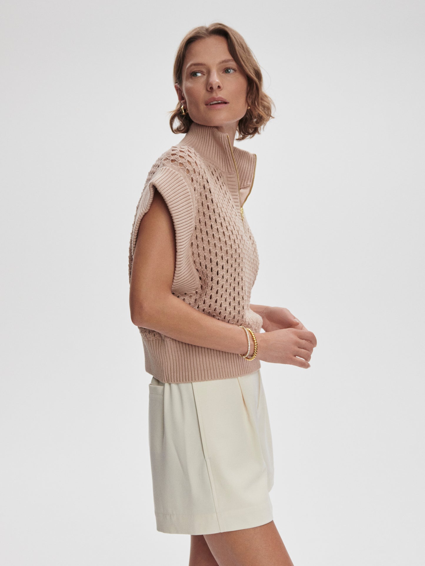 Gaines Half Zip Knit- Light Taupe