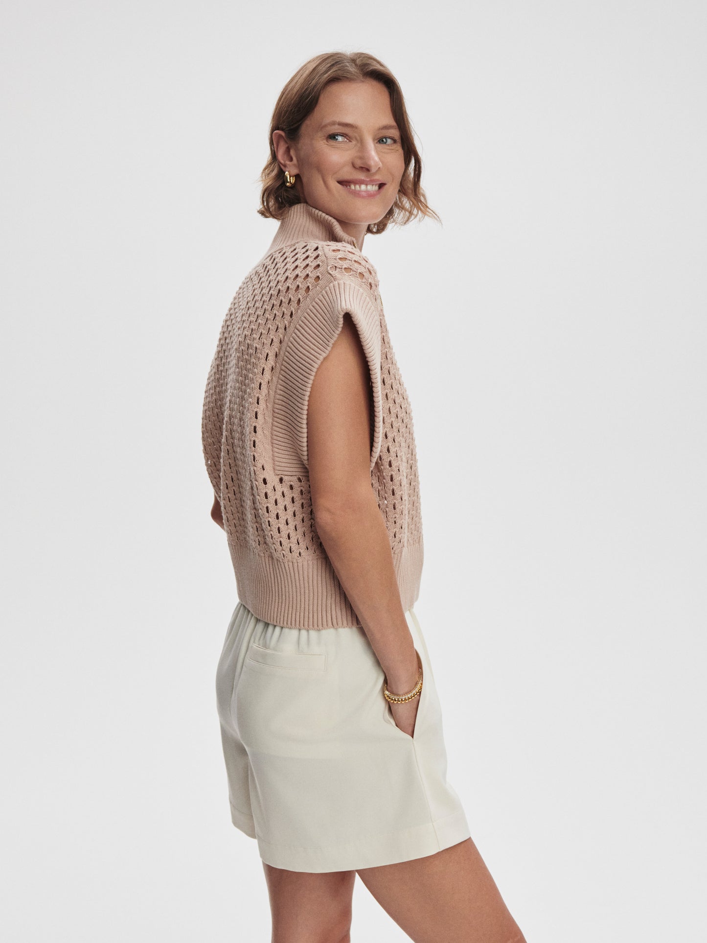 Gaines Half Zip Knit- Light Taupe