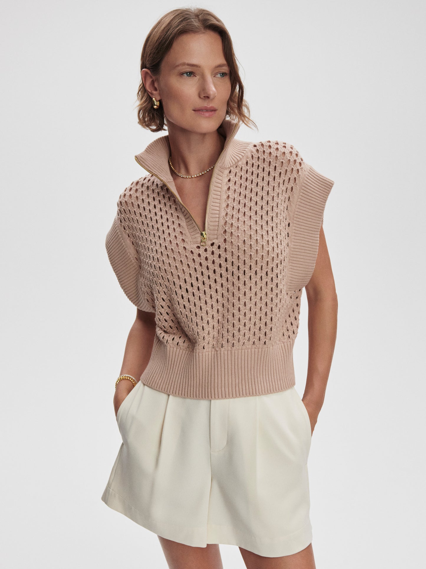Gaines Half Zip Knit- Light Taupe