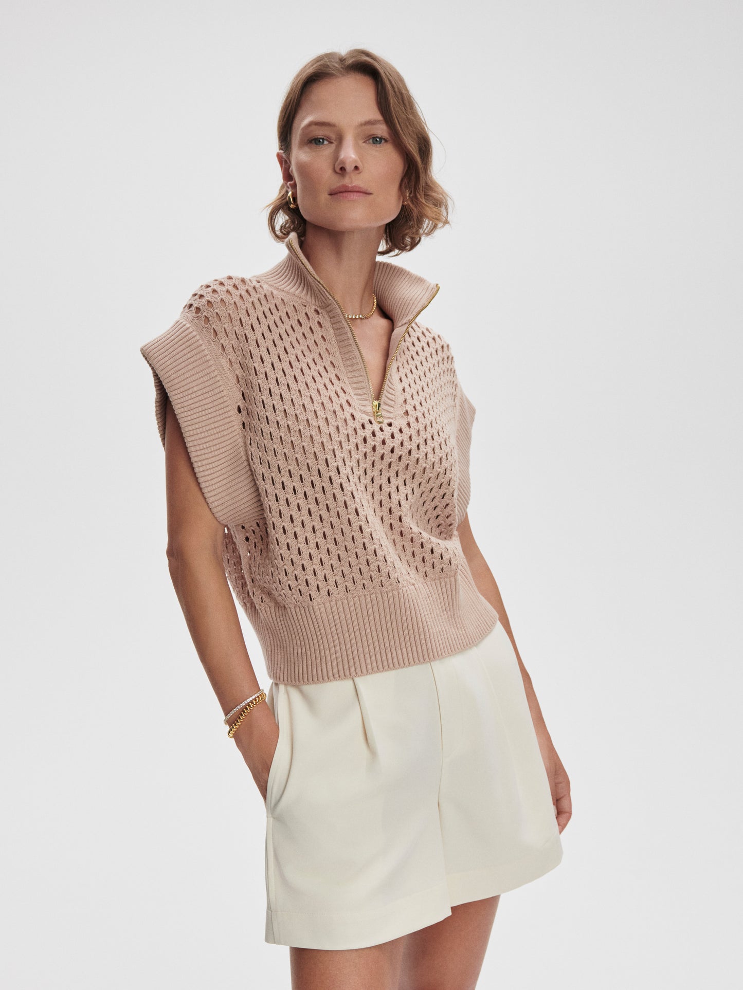 Gaines Half Zip Knit- Light Taupe