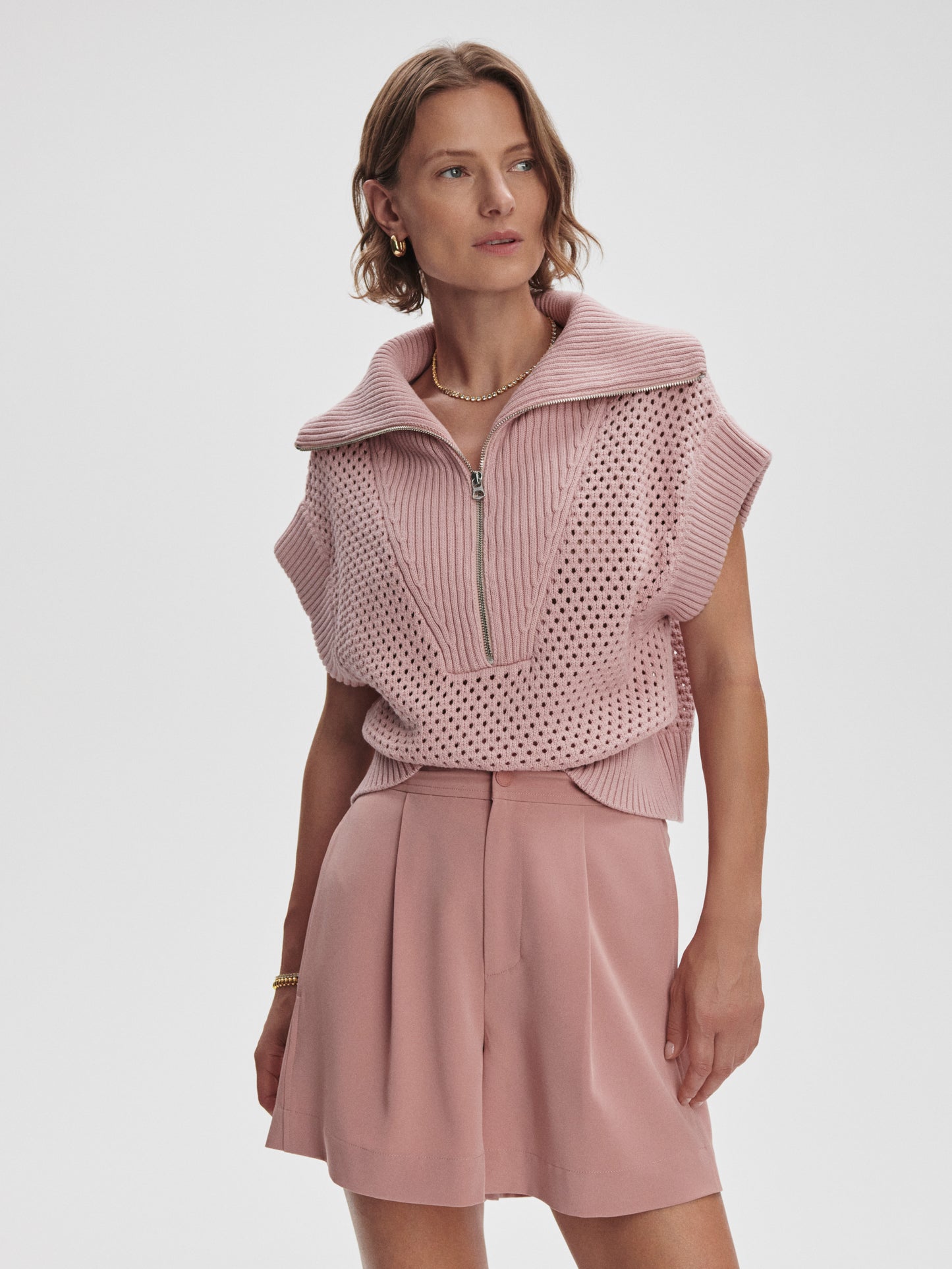 Mila Half-Zip Knit - Pale Mauve