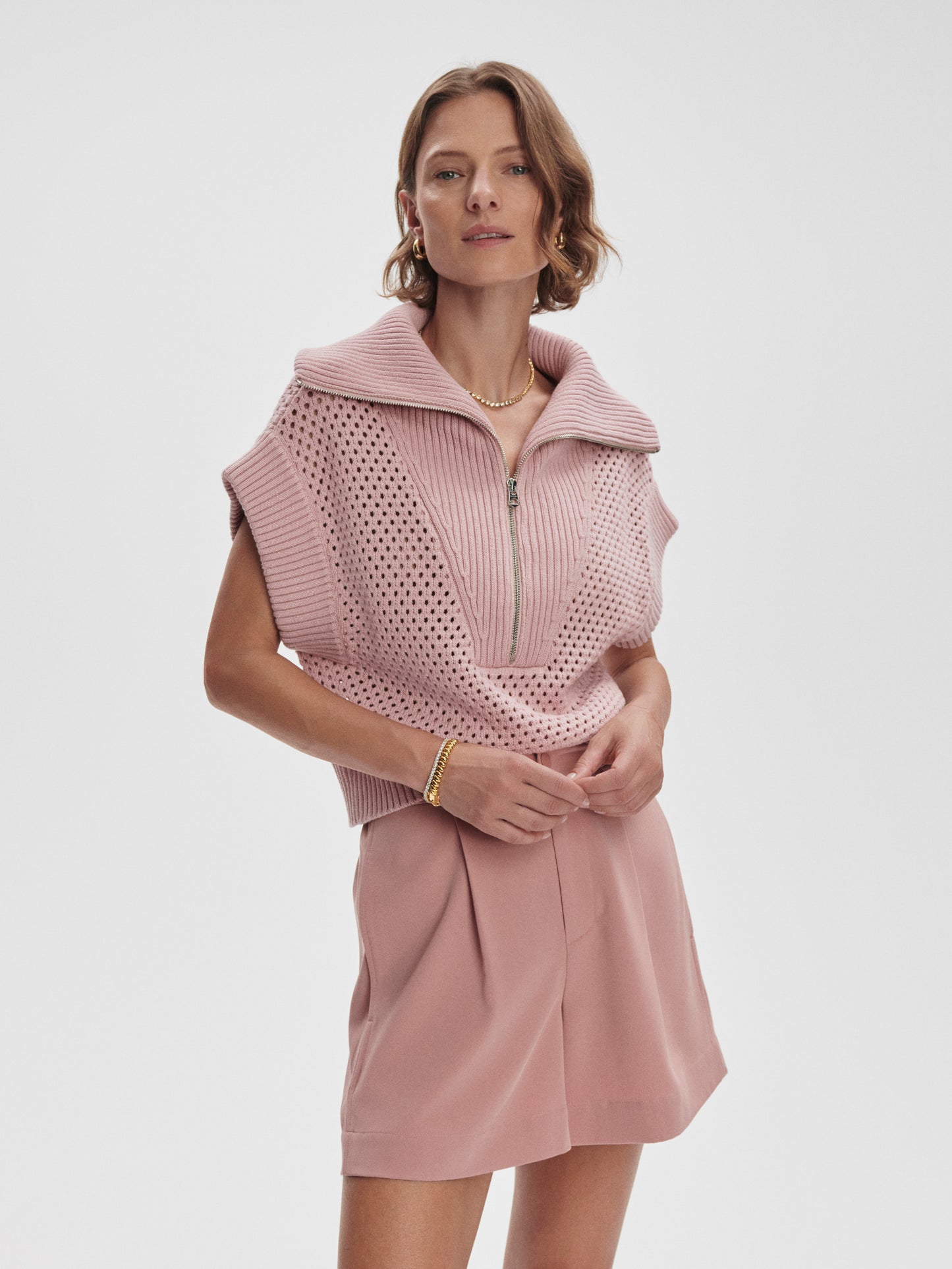 Mila Half-Zip Knit - Pale Mauve