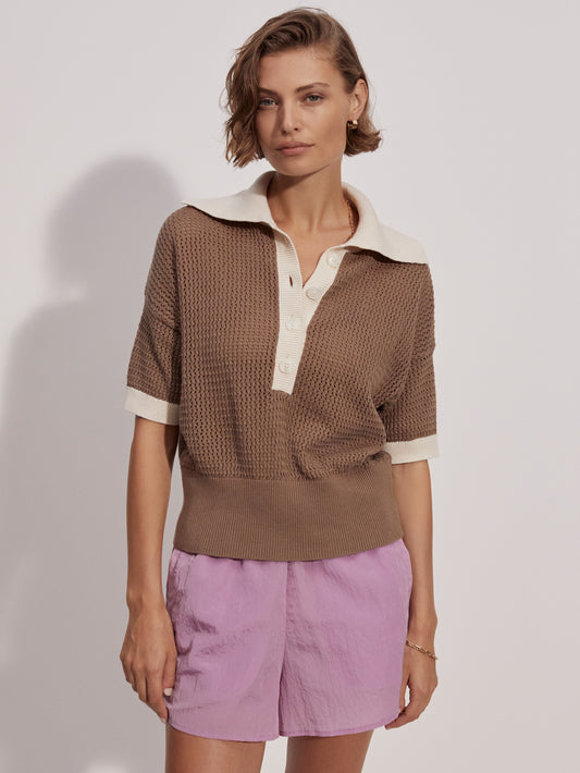 Finch Knit Polo - Taupe Stone/ Whitecap