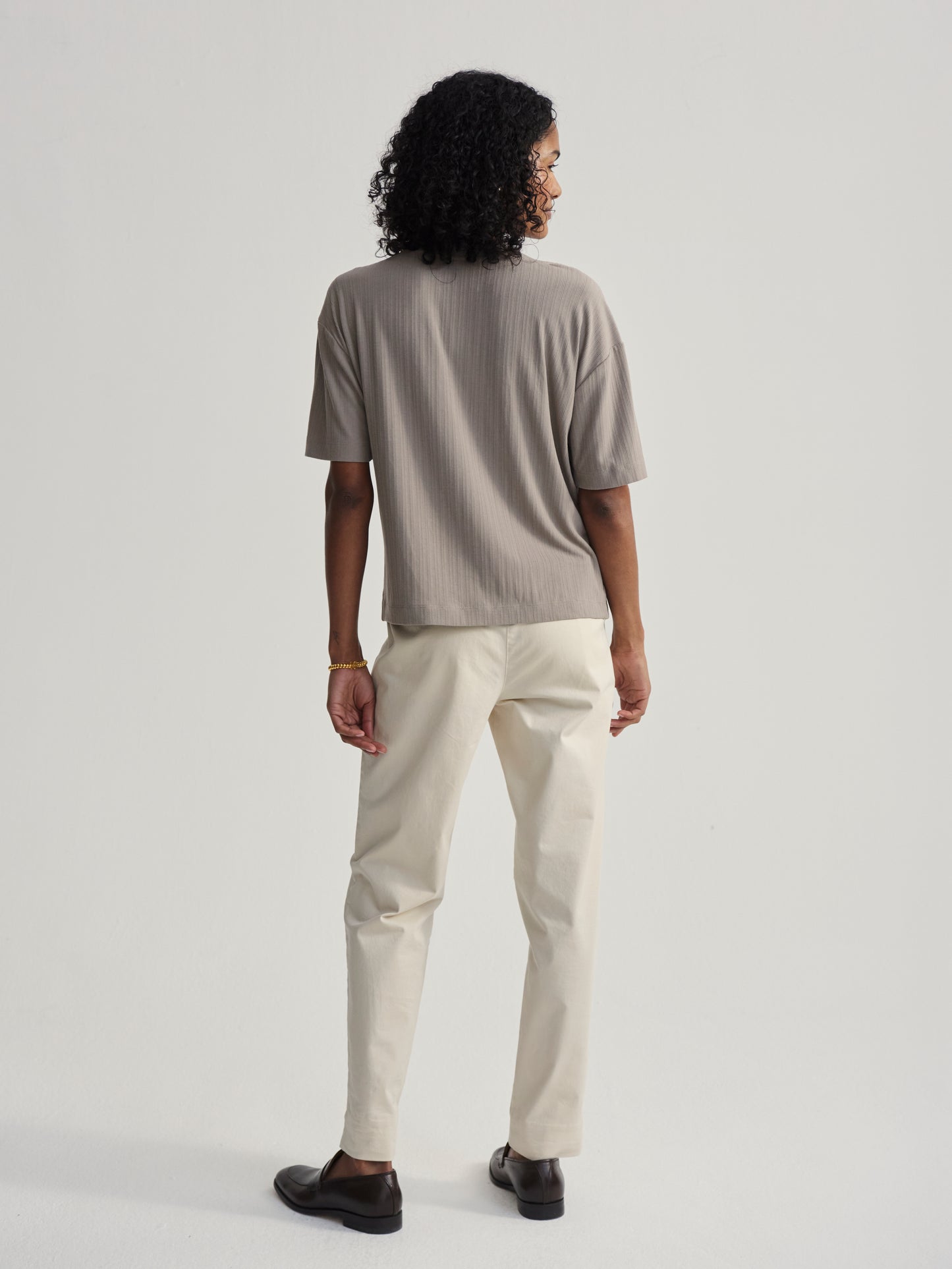 Kasey Mock Placket Rib Tee - Cinder